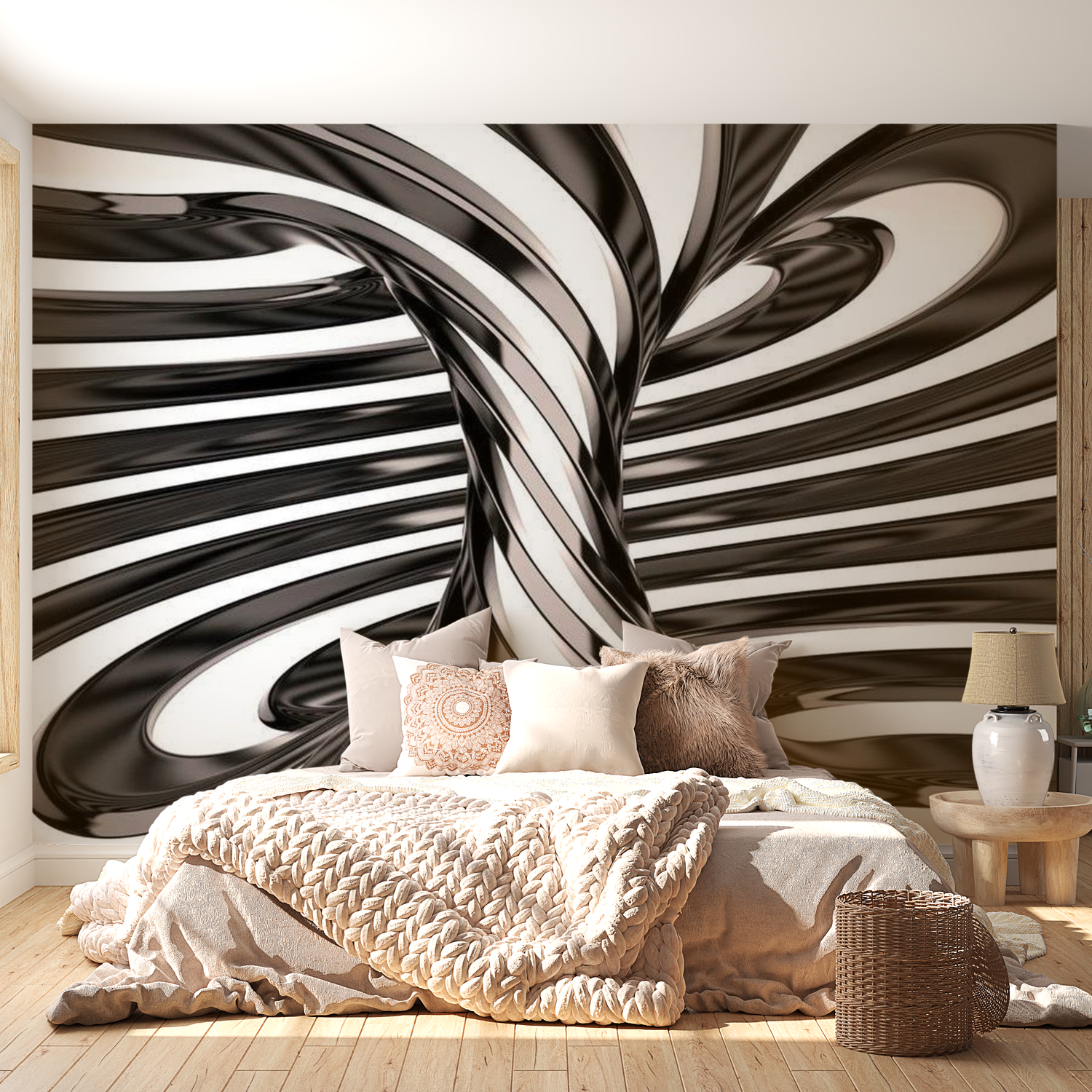 3D Illusion Wallpaper Wall Mural - Black And White Swirl 39"Wx27"H