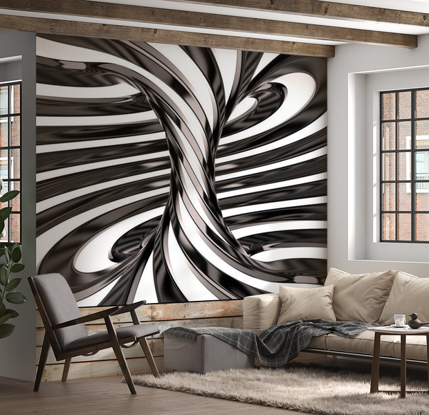 3D Illusion Wallpaper Wall Mural - Black And White Swirl 39"Wx27"H