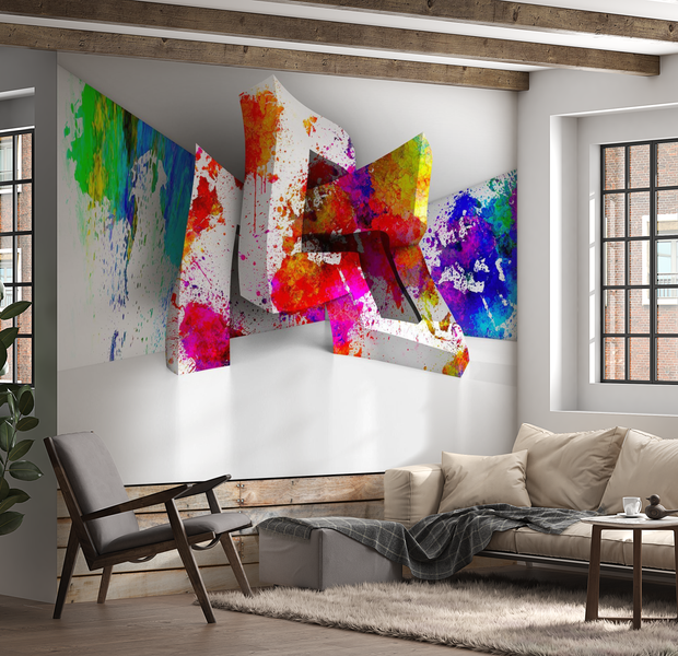 3D Illusion Wallpaper Wall Mural - Three-Dimensional Shapes 39"Wx27"H