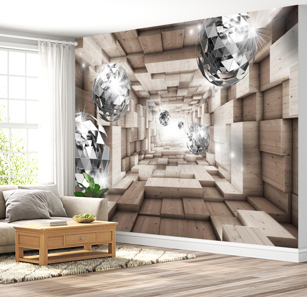3D Illusion Wallpaper Wall Mural - Perspective Play Beige