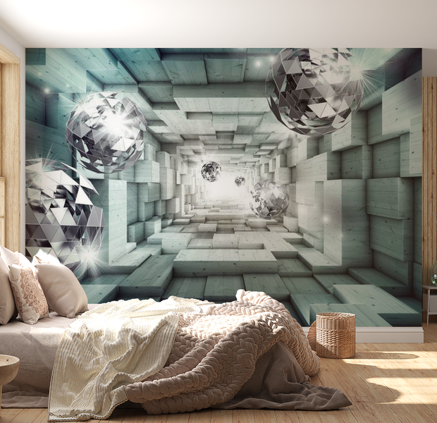 3D Illusion Wallpaper Wall Mural - Perspective Play Blue