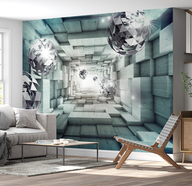 3D Illusion Wallpaper Wall Mural - Perspective Play Blue