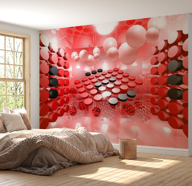 3D Illusion Wallpaper Wall Mural - Playing In Red And Black