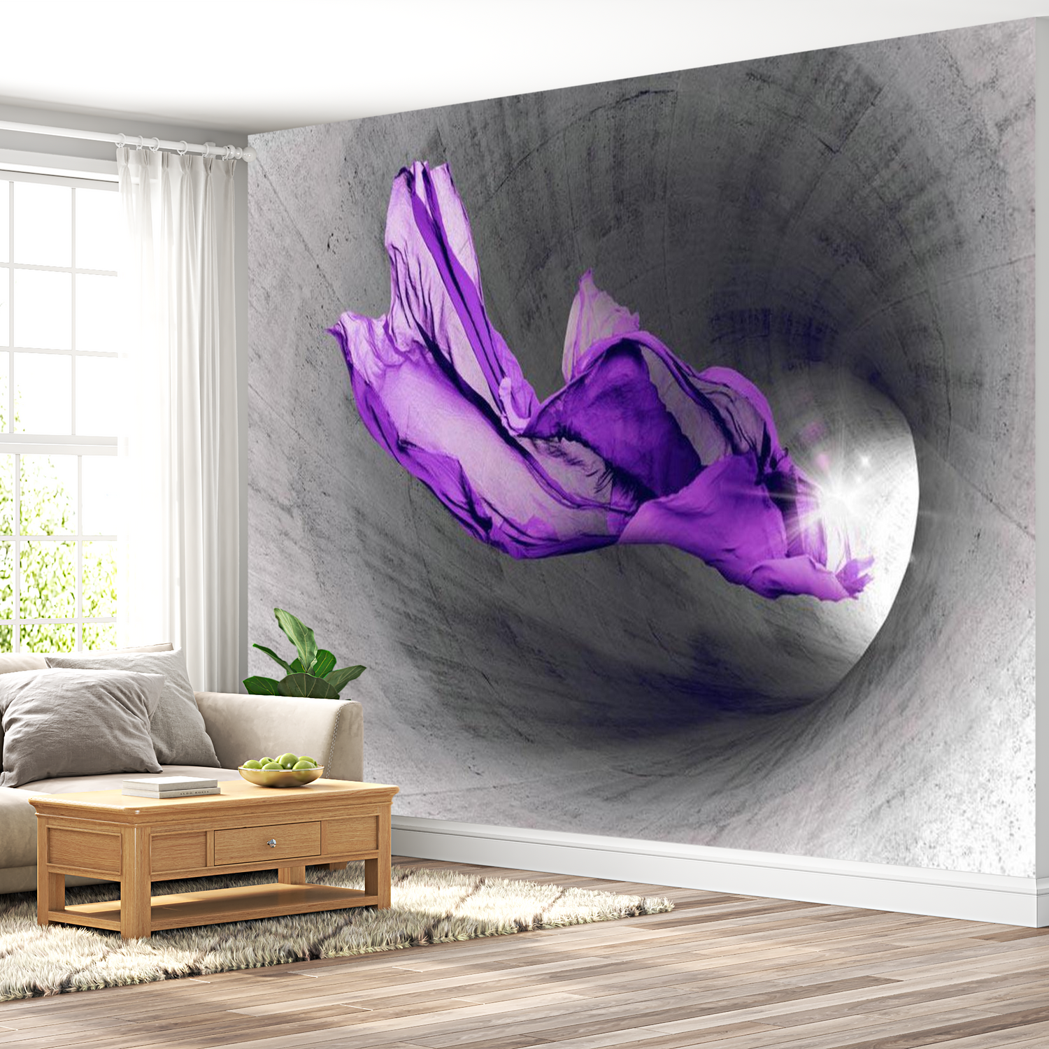 3D Illusion Wallpaper Wall Mural - Purple Apparition 39"Wx27"H