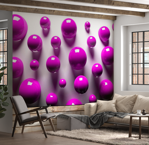 3D Illusion Wallpaper Wall Mural - Purple Balls