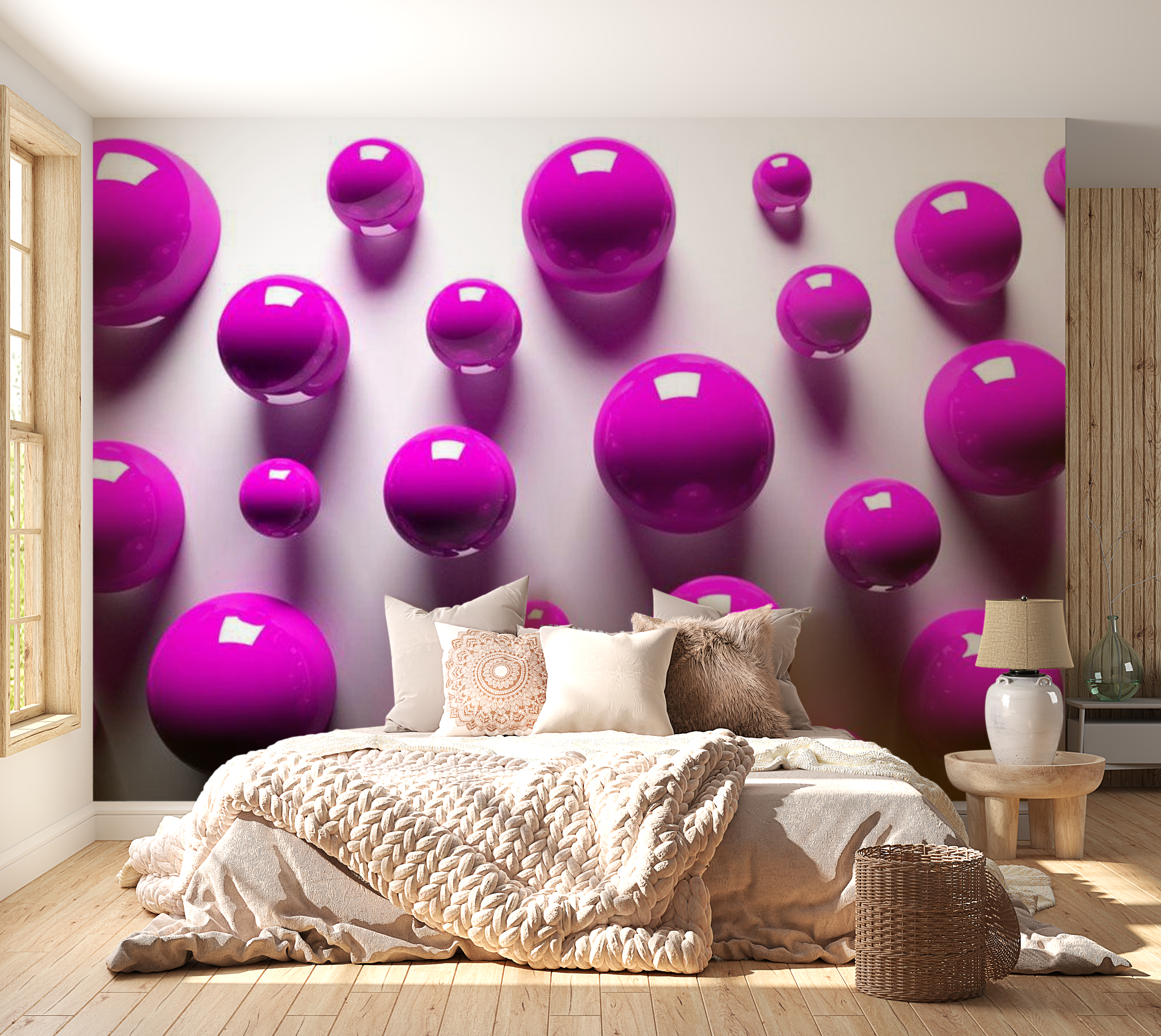 3D Illusion Wallpaper Wall Mural - Purple Balls 39"Wx27"H