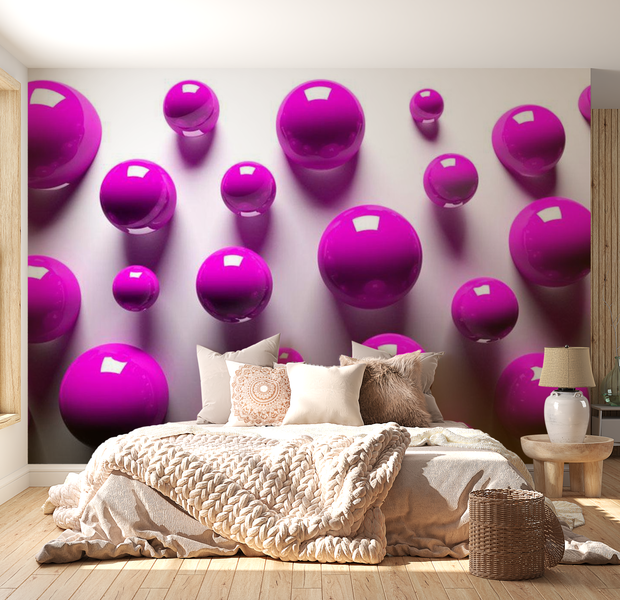 3D Illusion Wallpaper Wall Mural - Purple Balls 39"Wx27"H