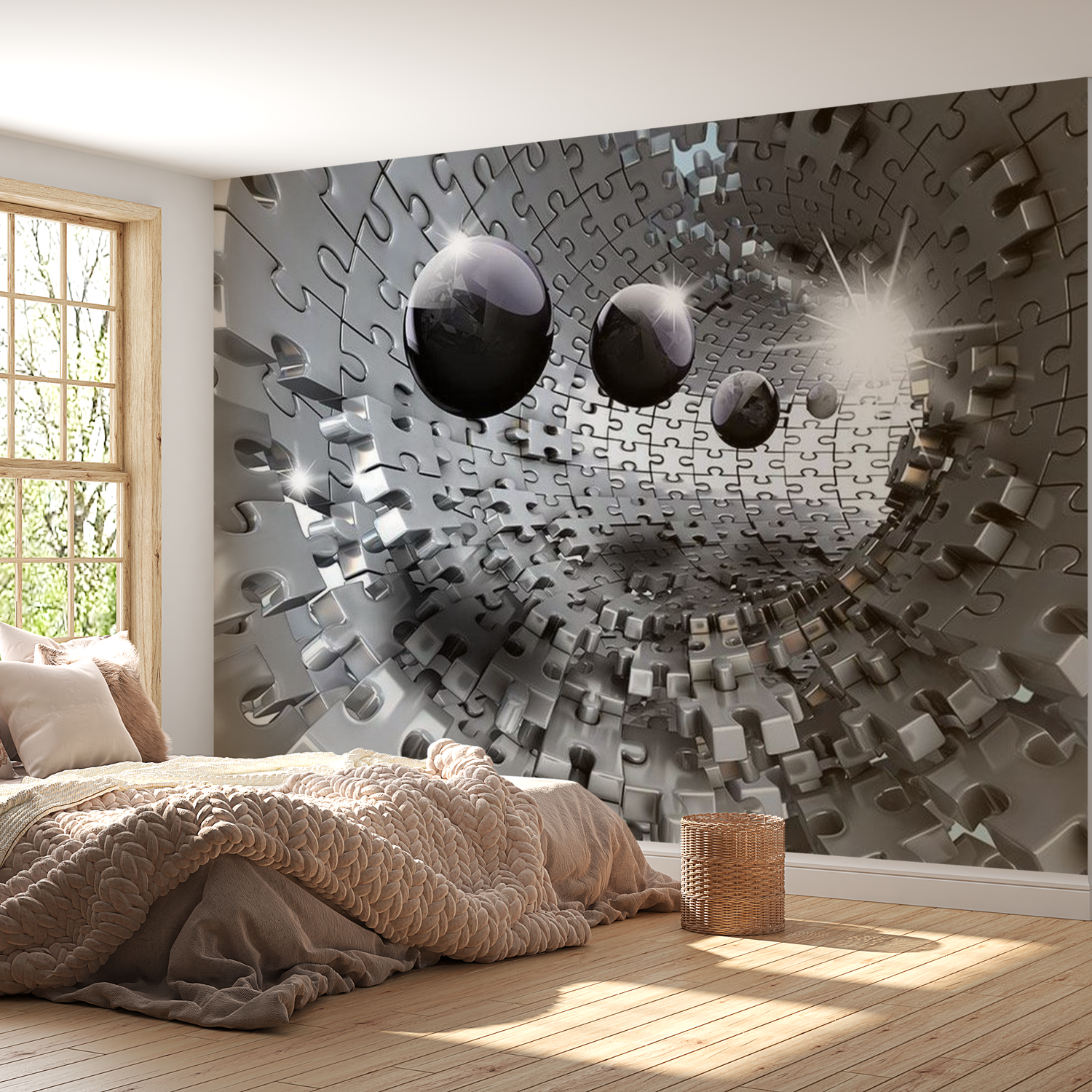 3D Illusion Wallpaper Wall Mural - Puzzle - Tunnel 39"Wx27"H
