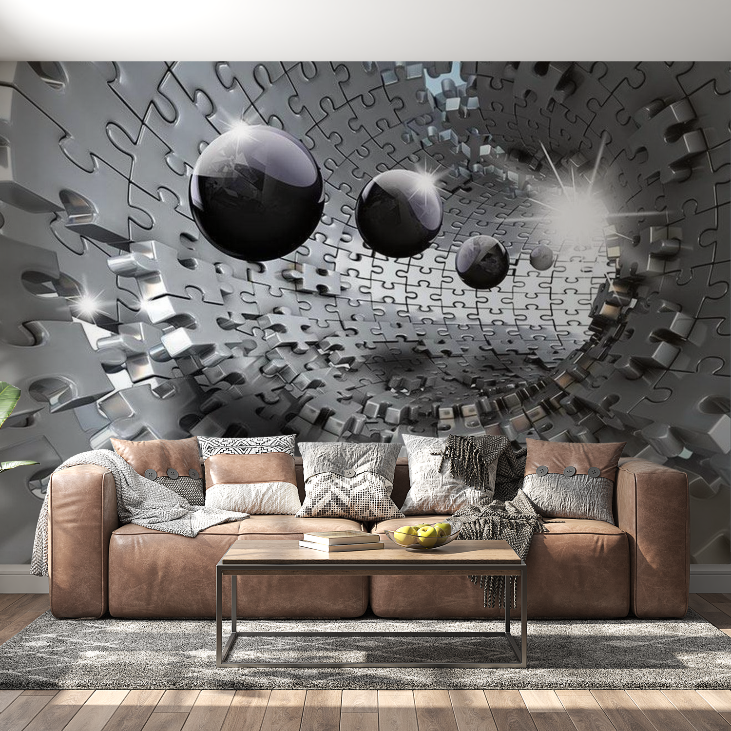 3D Illusion Wallpaper Wall Mural - Puzzle - Tunnel 39"Wx27"H