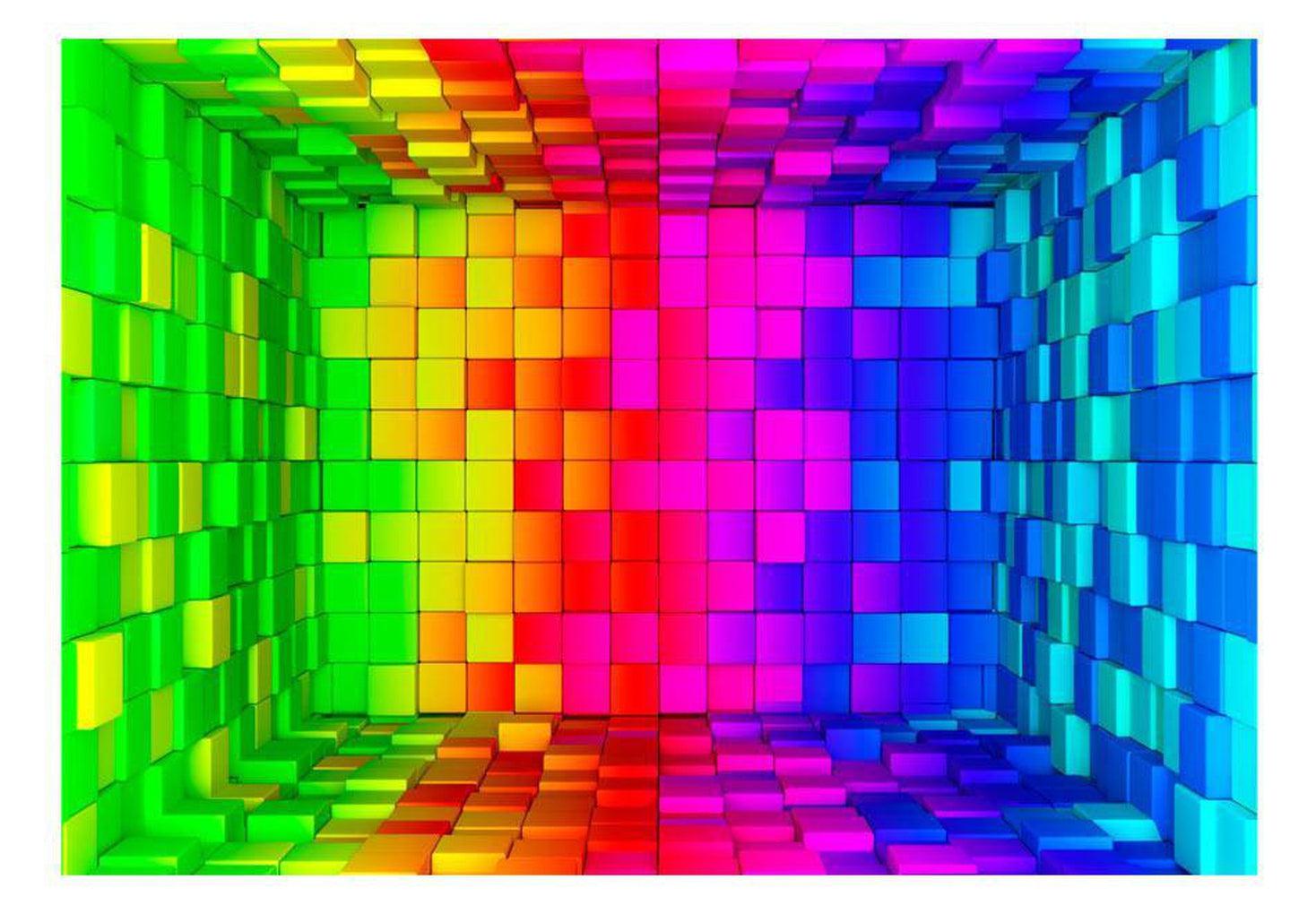 3D Illusion Wallpaper Wall Mural - Rainbow Cube