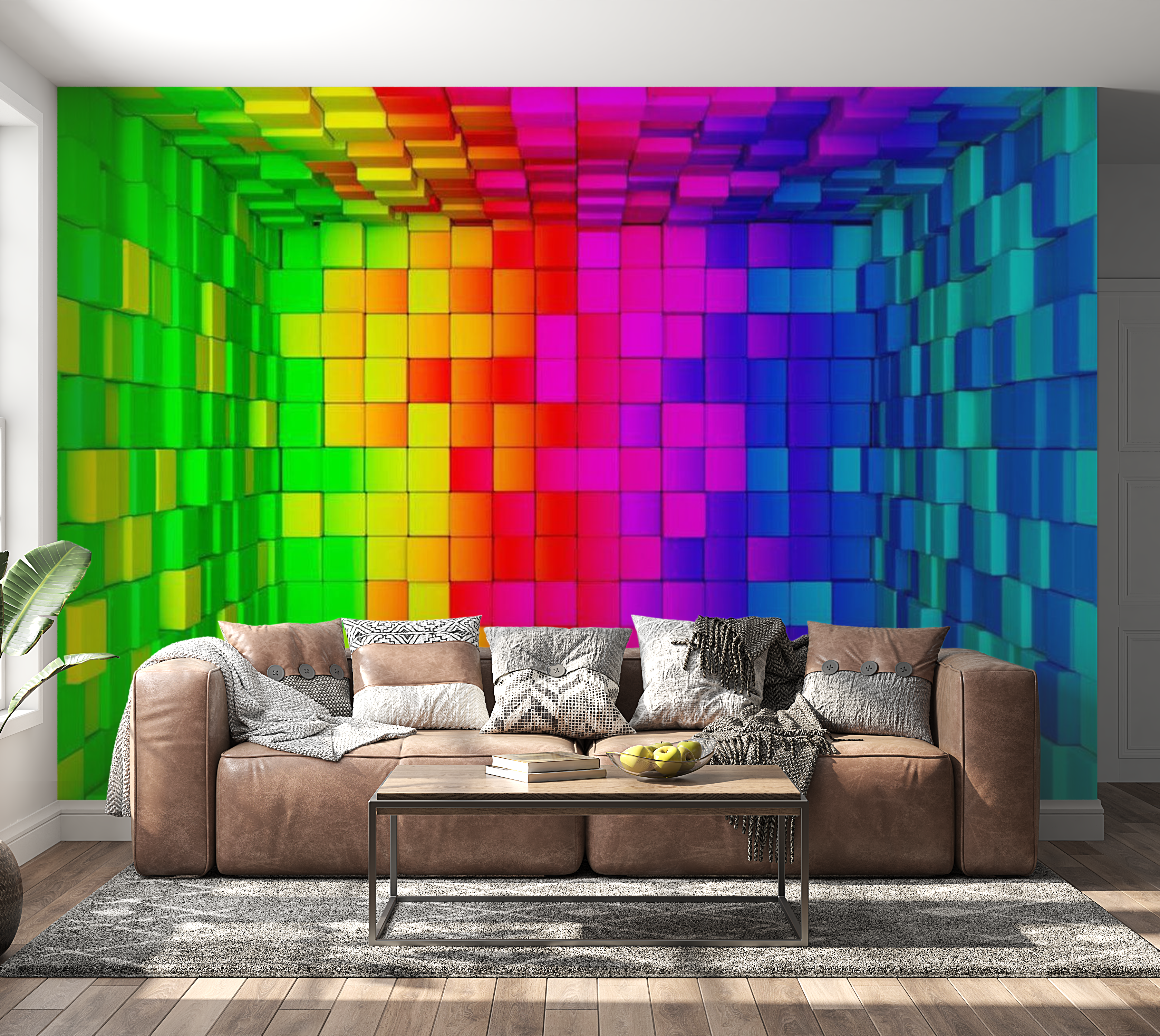 3D Illusion Wallpaper Wall Mural - Rainbow Cube 39"Wx27"H