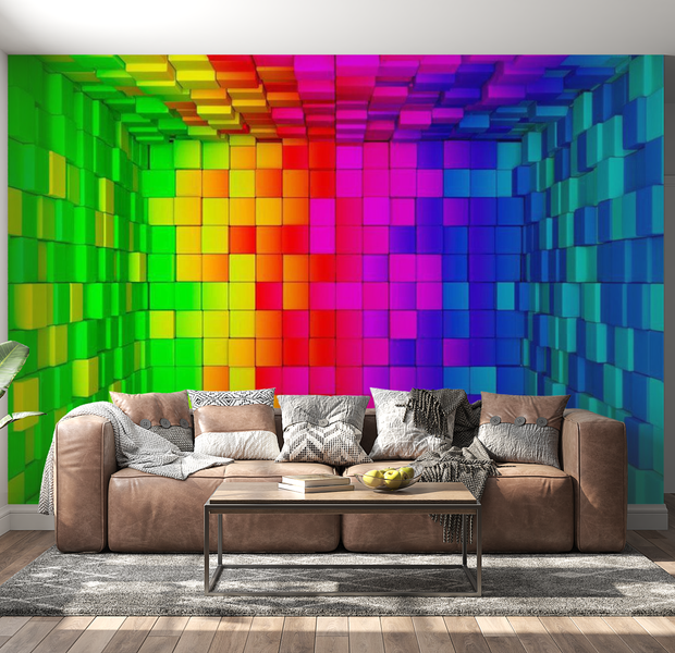 3D Illusion Wallpaper Wall Mural - Rainbow Cube 39"Wx27"H