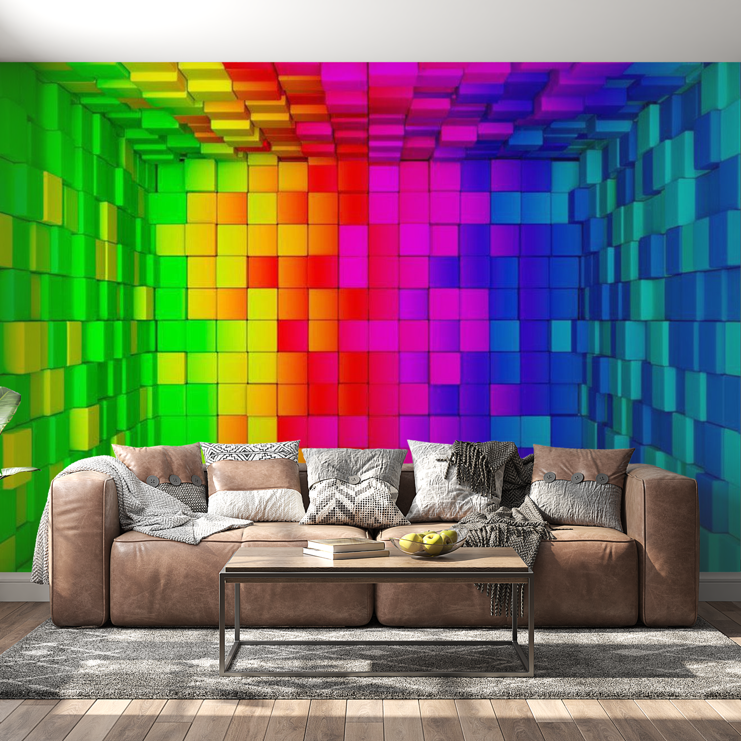 3D Illusion Wallpaper Wall Mural - Rainbow Cube 39"Wx27"H