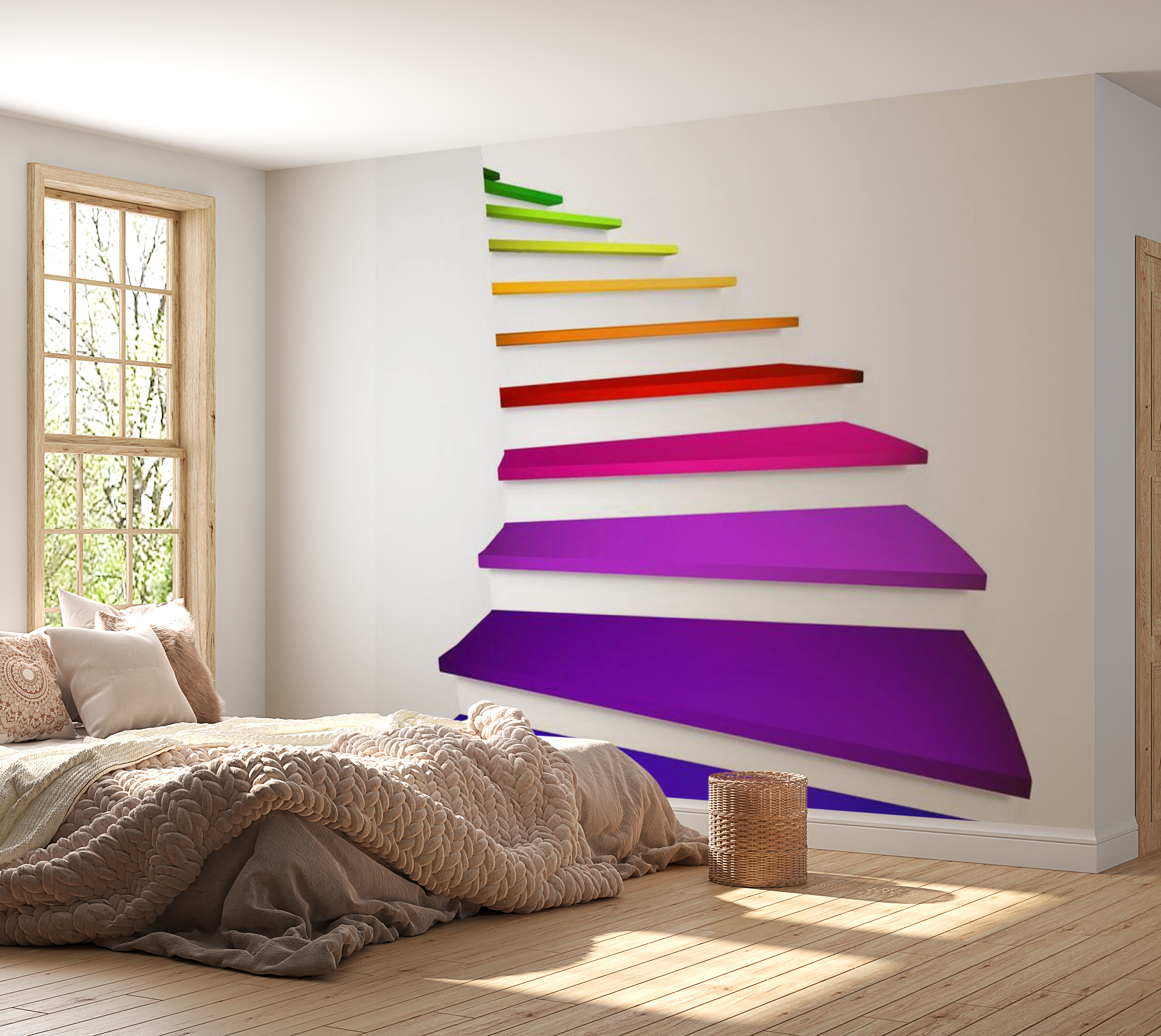 3D Illusion Wallpaper Wall Mural - Rainbow Steps