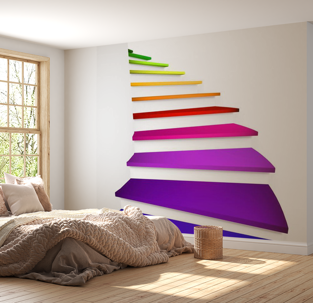 3D Illusion Wallpaper Wall Mural - Rainbow Steps
