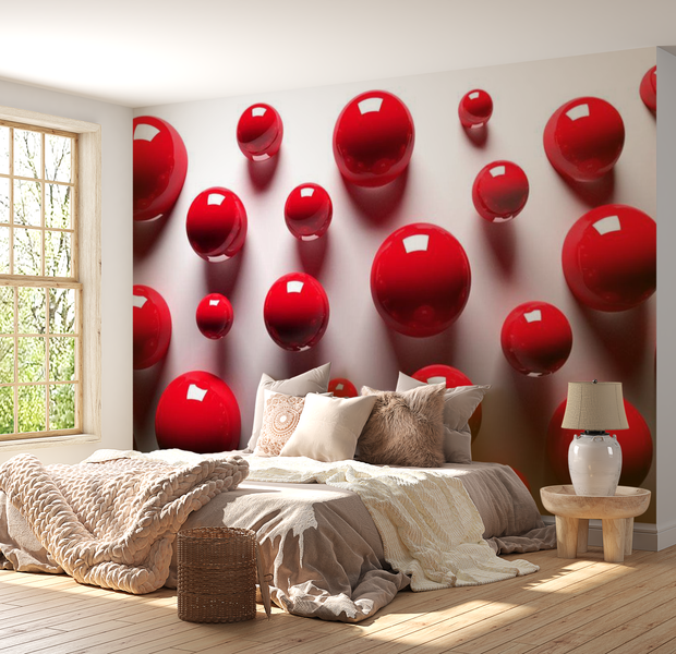 3D Illusion Wallpaper Wall Mural - Red Balls