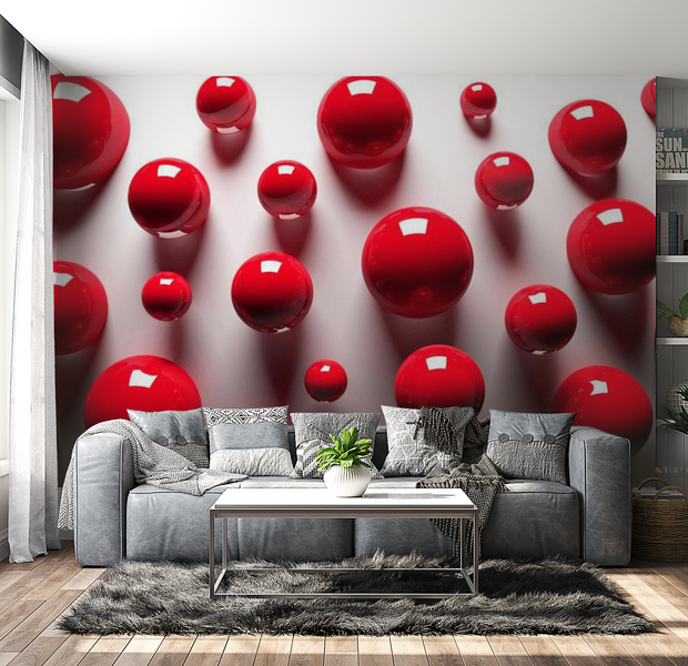 3D Illusion Wallpaper Wall Mural - Red Balls 39"Wx27"H