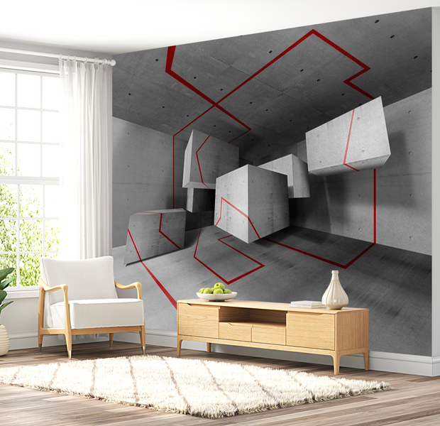 3D Illusion Wallpaper Wall Mural - Red Trail