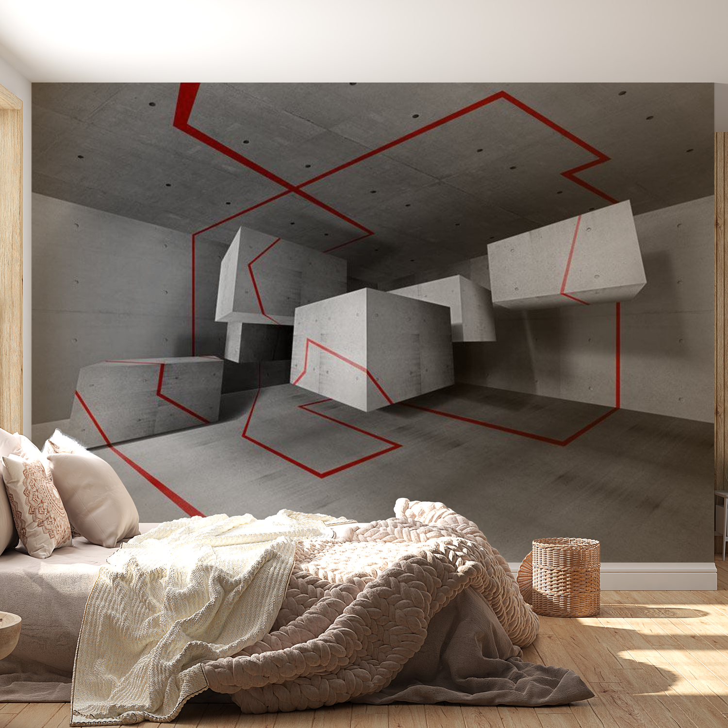 3D Illusion Wallpaper Wall Mural - Red Trail 39"Wx27"H