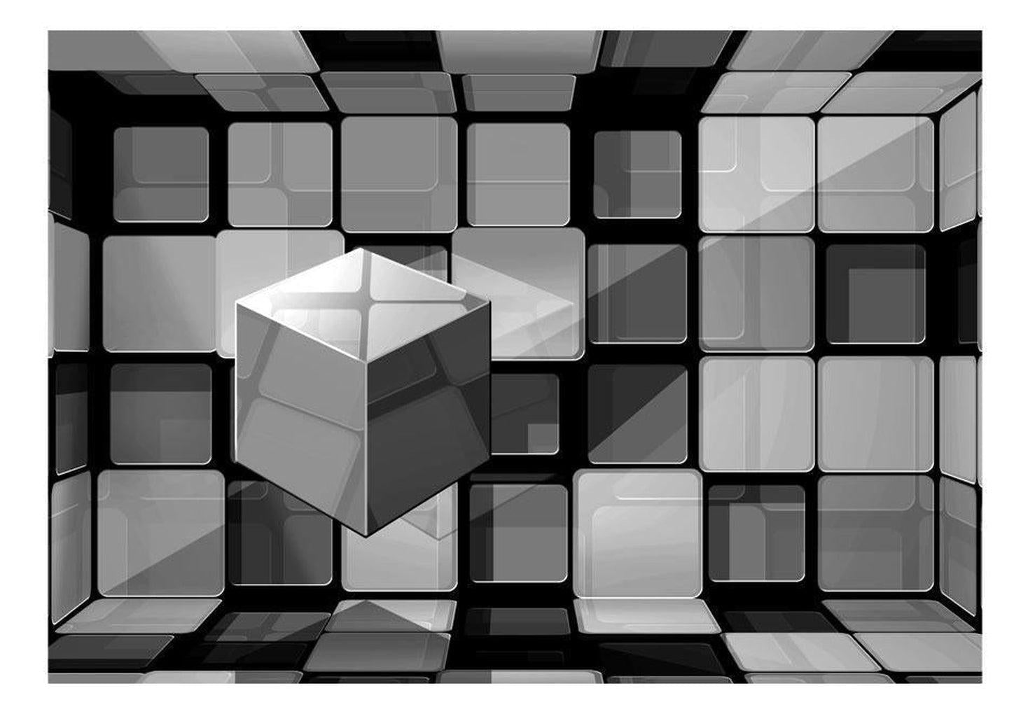 3D Illusion Wallpaper Wall Mural - Rubik's Cube In Gray