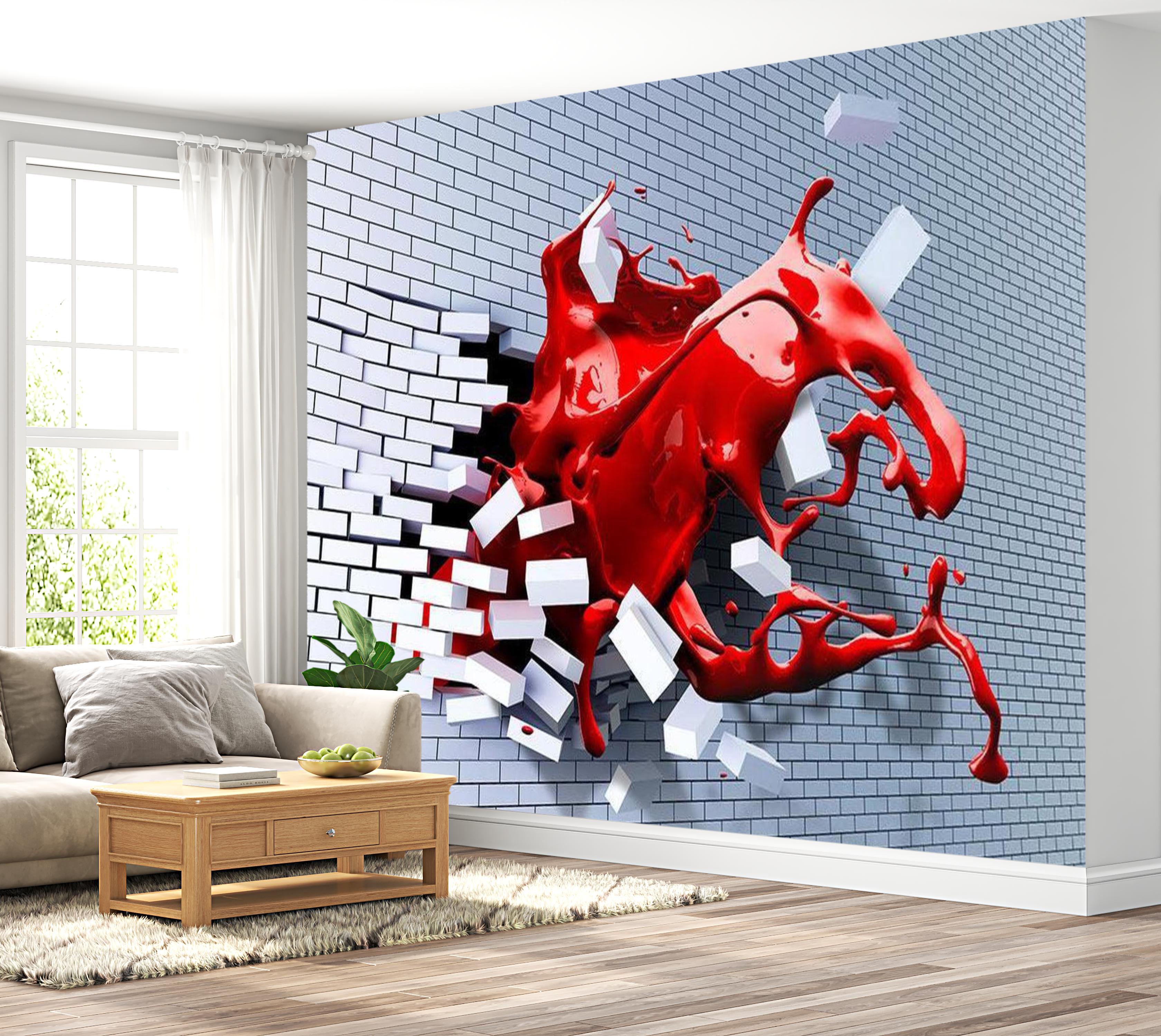 3D Illusion Wallpaper Wall Mural - Scarlet Splash