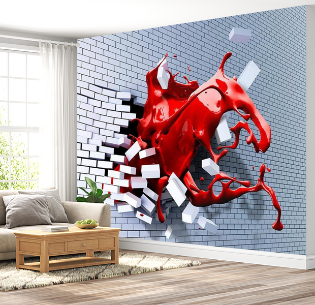 3D Illusion Wallpaper Wall Mural - Scarlet Splash