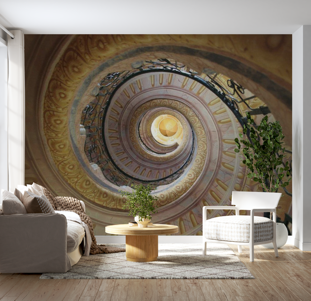 3D Illusion Wallpaper Wall Mural - Decorative Spiral Stairs 118"Wx90"H