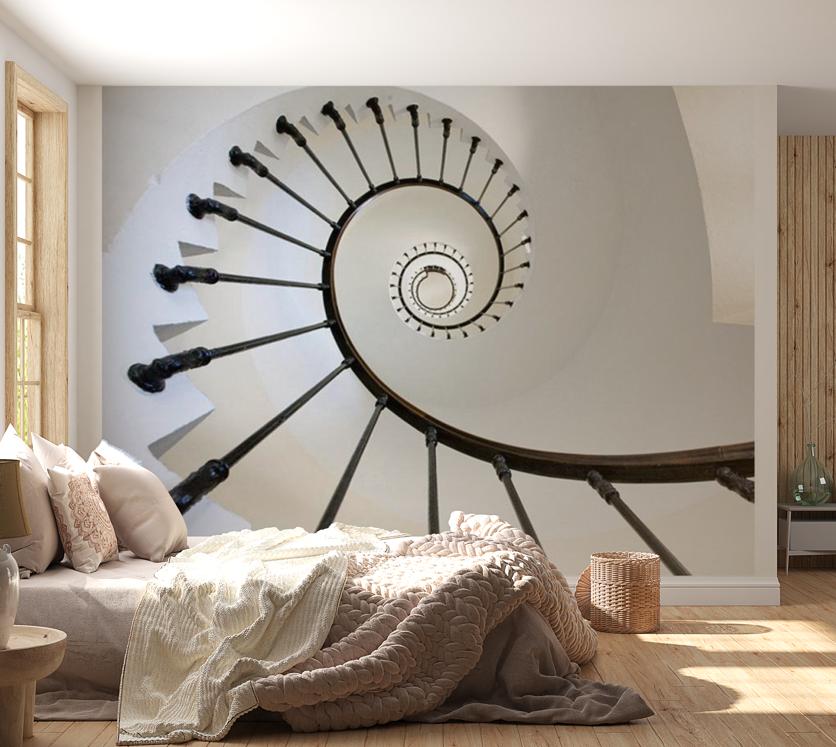 3D Illusion Wallpaper Wall Mural - Stairs Lighthouse 118"Wx90"H