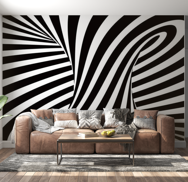 3D Illusion Wallpaper Wall Mural - Optical Art: Black And White 118"Wx90"H