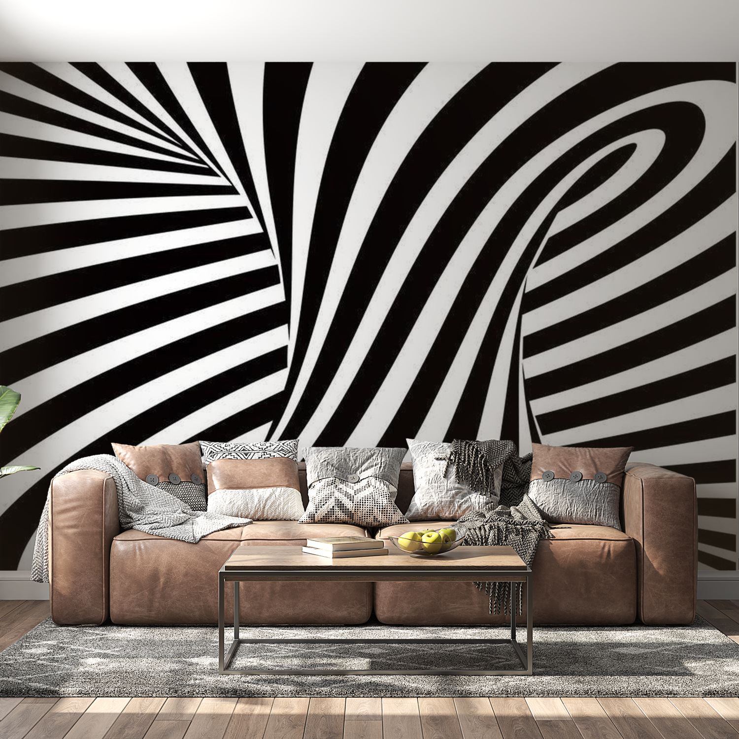 3D Illusion Wallpaper Wall Mural - Optical Art: Black And White 118"Wx90"H