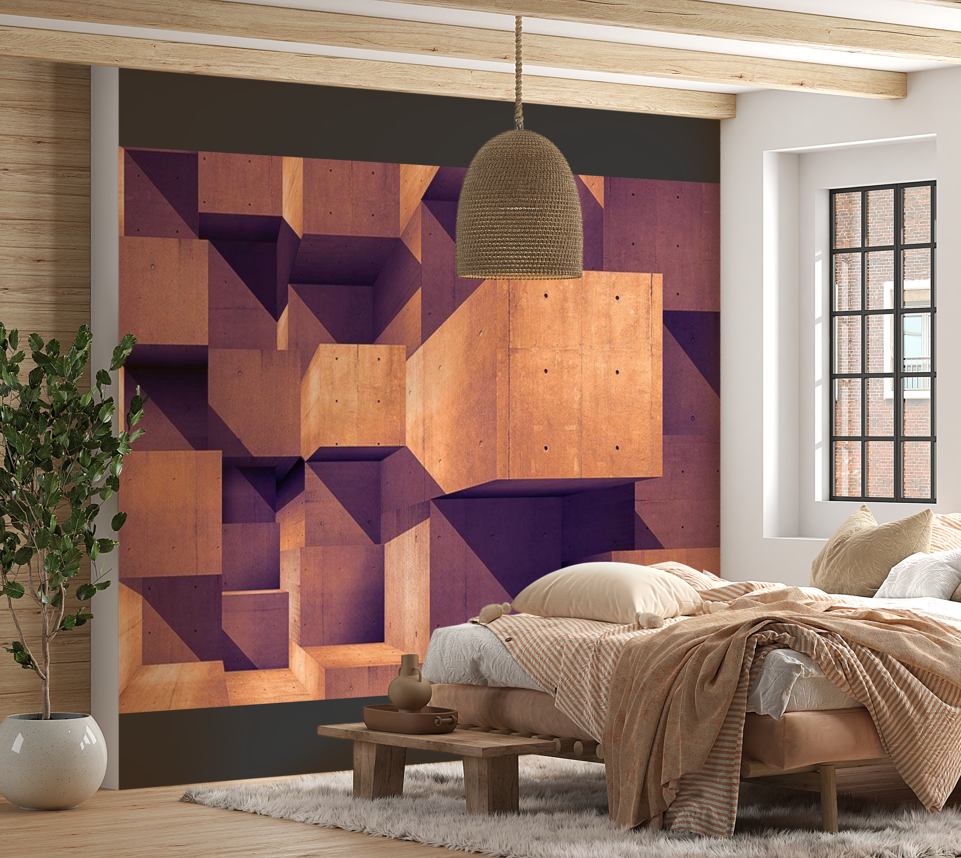 3D Illusion Wallpaper Wall Mural - Sunset Concrete City