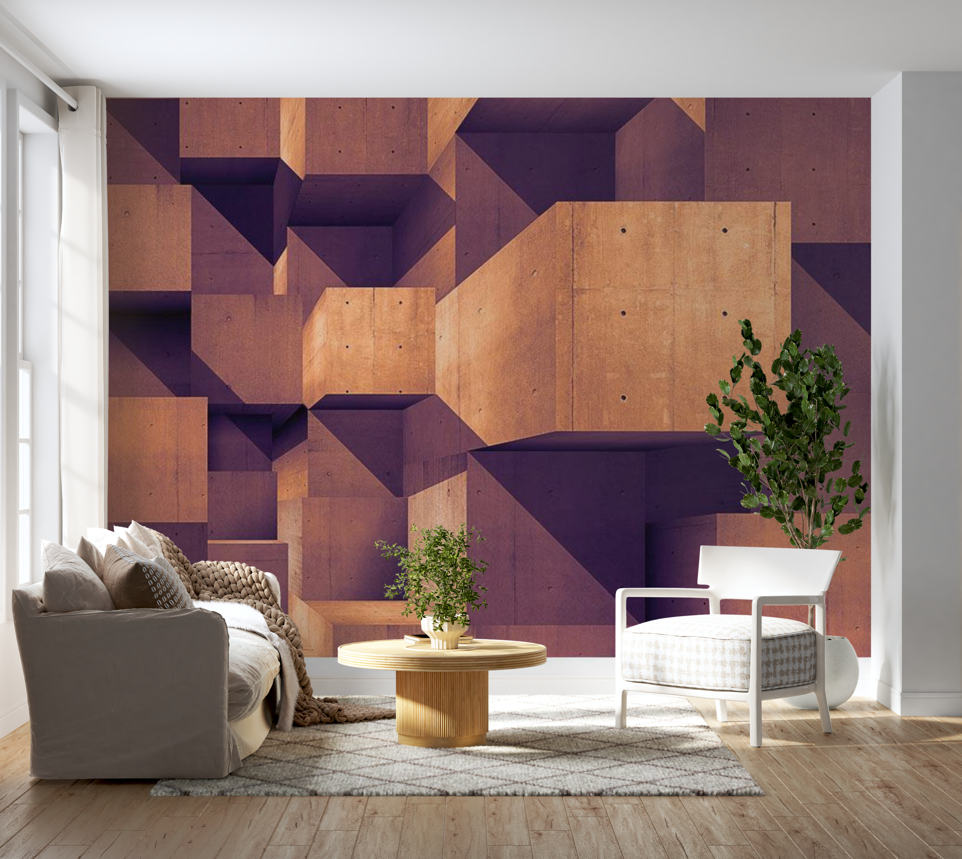 3D Illusion Wallpaper Wall Mural - Sunset Over The Concrete City 39"Wx27"H