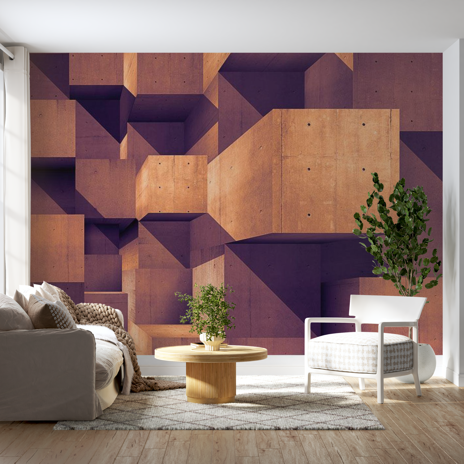 3D Illusion Wallpaper Wall Mural - Sunset Over The Concrete City 39"Wx27"H