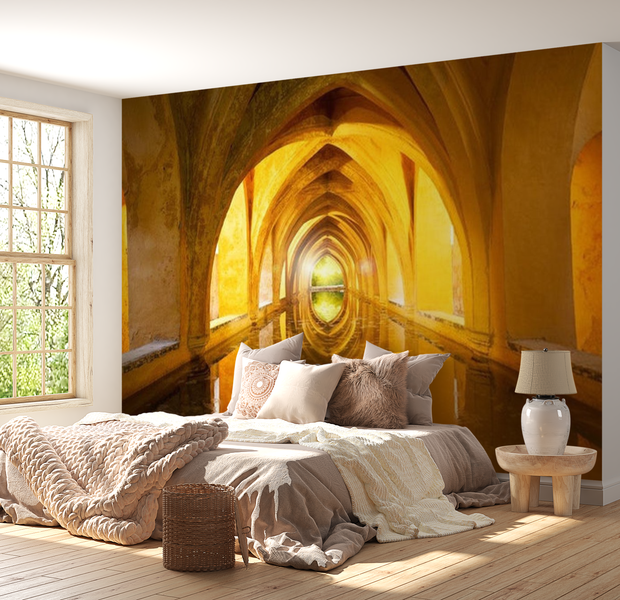3D Illusion Wallpaper Wall Mural - The Golden Corridor