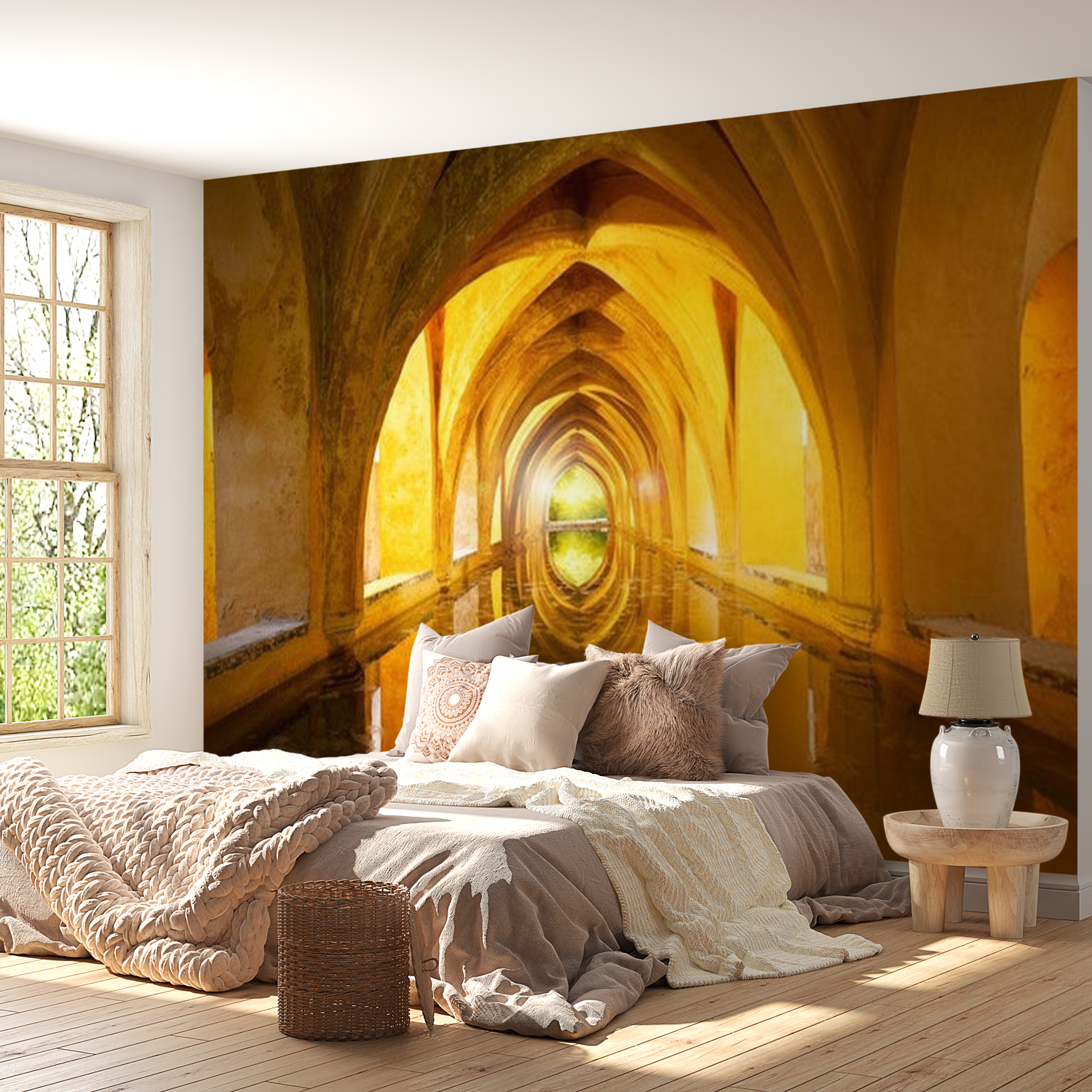 3D Illusion Wallpaper Wall Mural - The Golden Corridor 39"Wx27"H