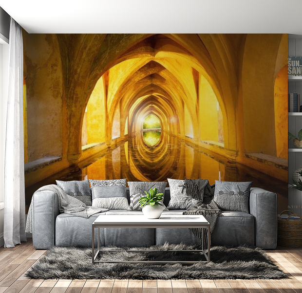 3D Illusion Wallpaper Wall Mural - The Golden Corridor 39"Wx27"H