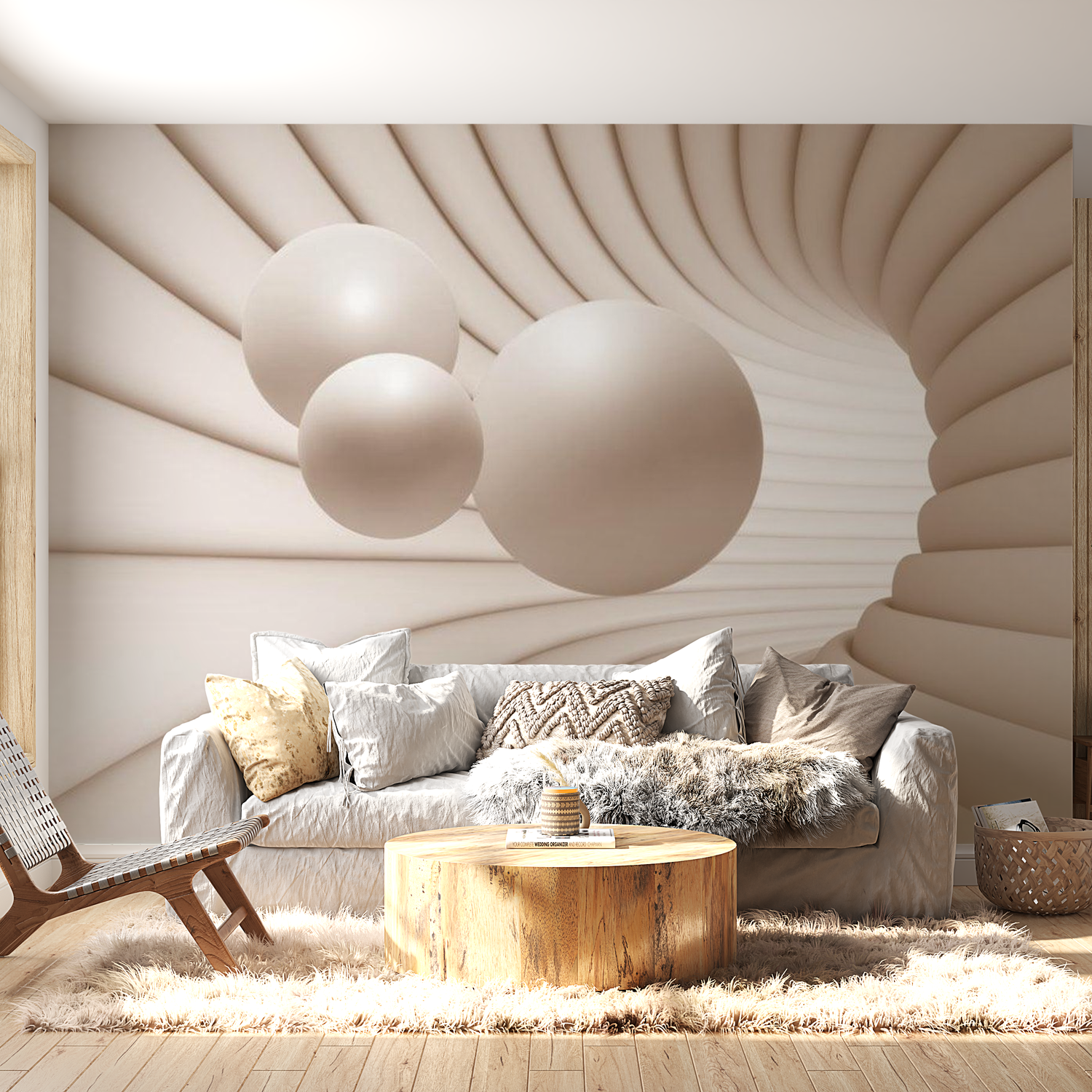 3D Illusion Wallpaper Wall Mural - Balls In The Tunnel 39"Wx27"H