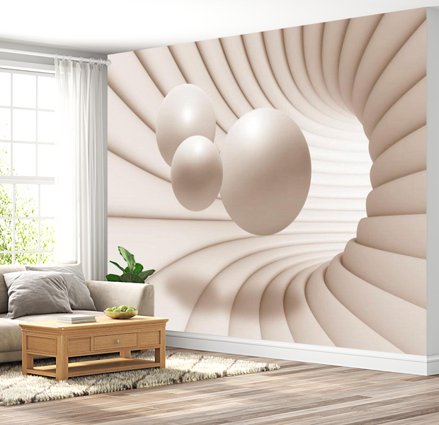3D Illusion Wallpaper Wall Mural - Balls In The Tunnel 39"Wx27"H