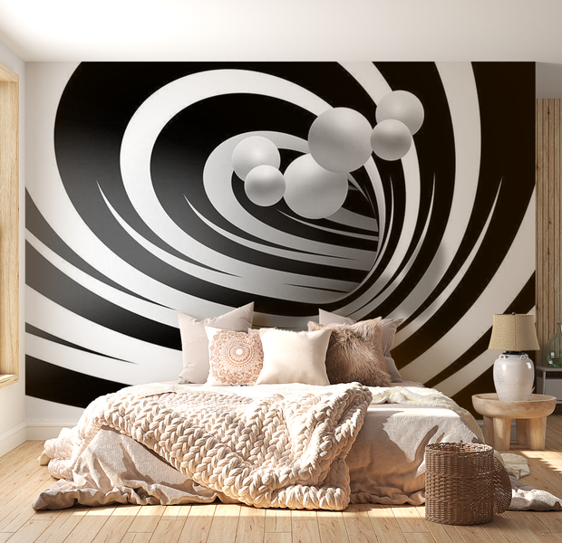 3D Illusion Wallpaper Wall Mural - Twisted In Black & White