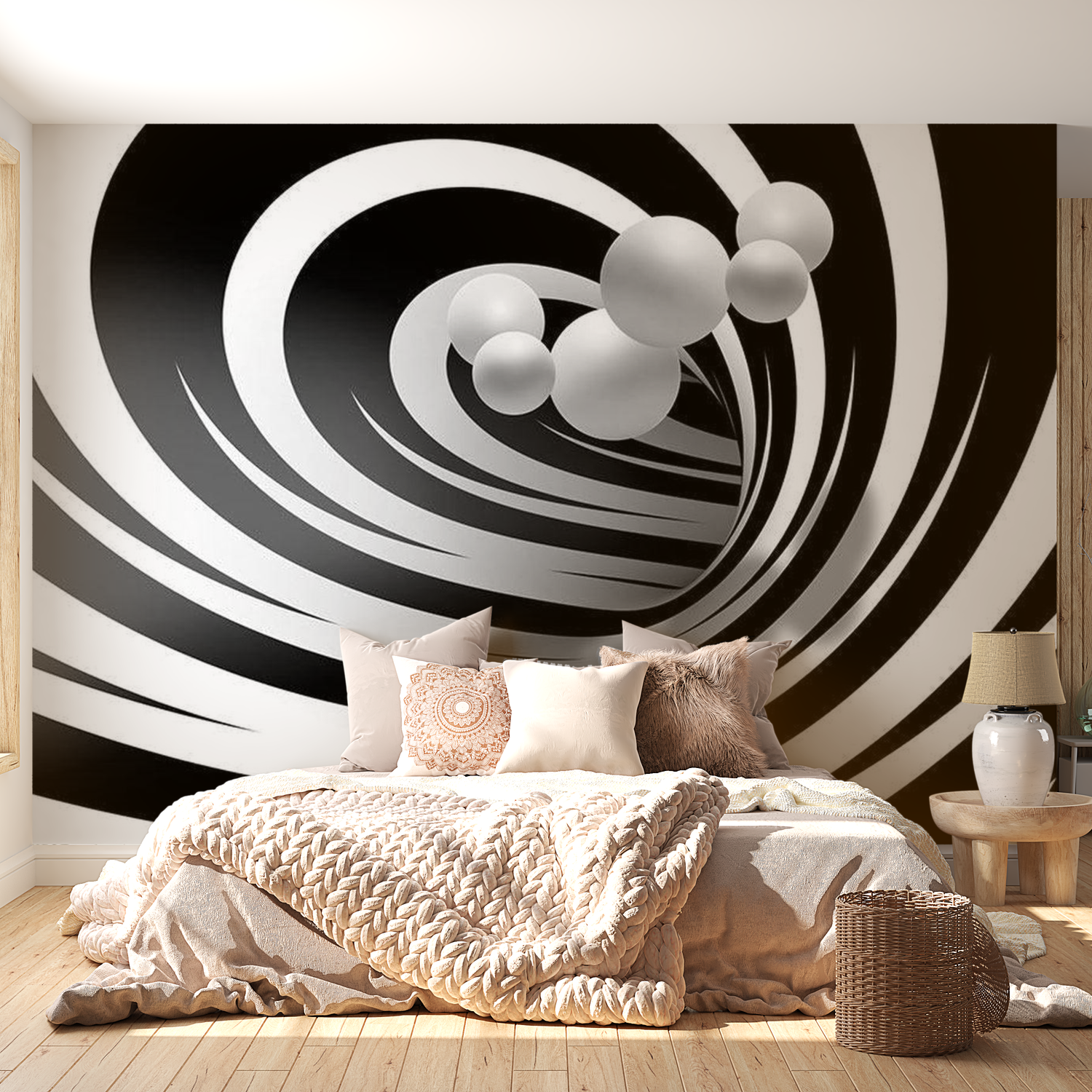 3D Illusion Wallpaper Wall Mural - Twisted In Black & White 39"Wx27"H