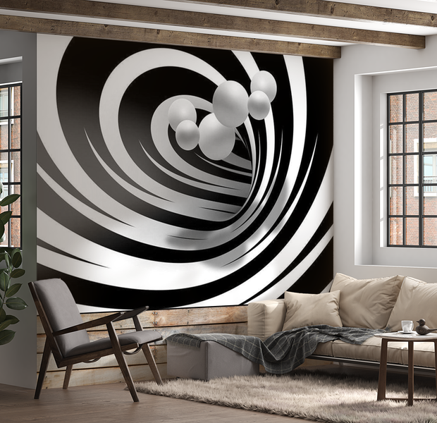 3D Illusion Wallpaper Wall Mural - Twisted In Black & White 39"Wx27"H