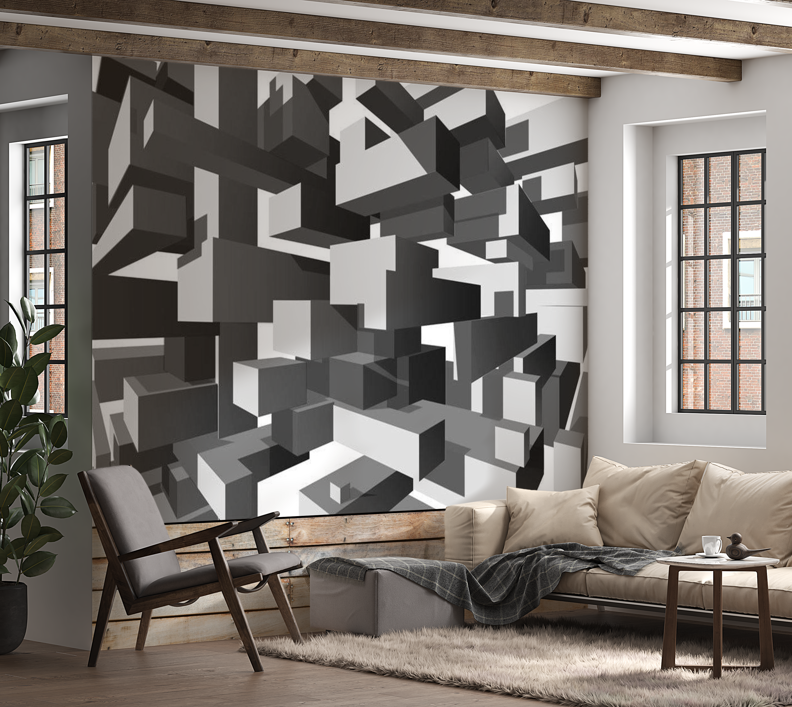 3D Illusion Wallpaper Wall Mural - Grey Notes 39"Wx27"H