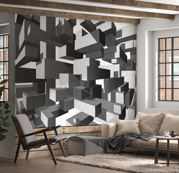 3D Illusion Wallpaper Wall Mural - Grey Notes 39"Wx27"H