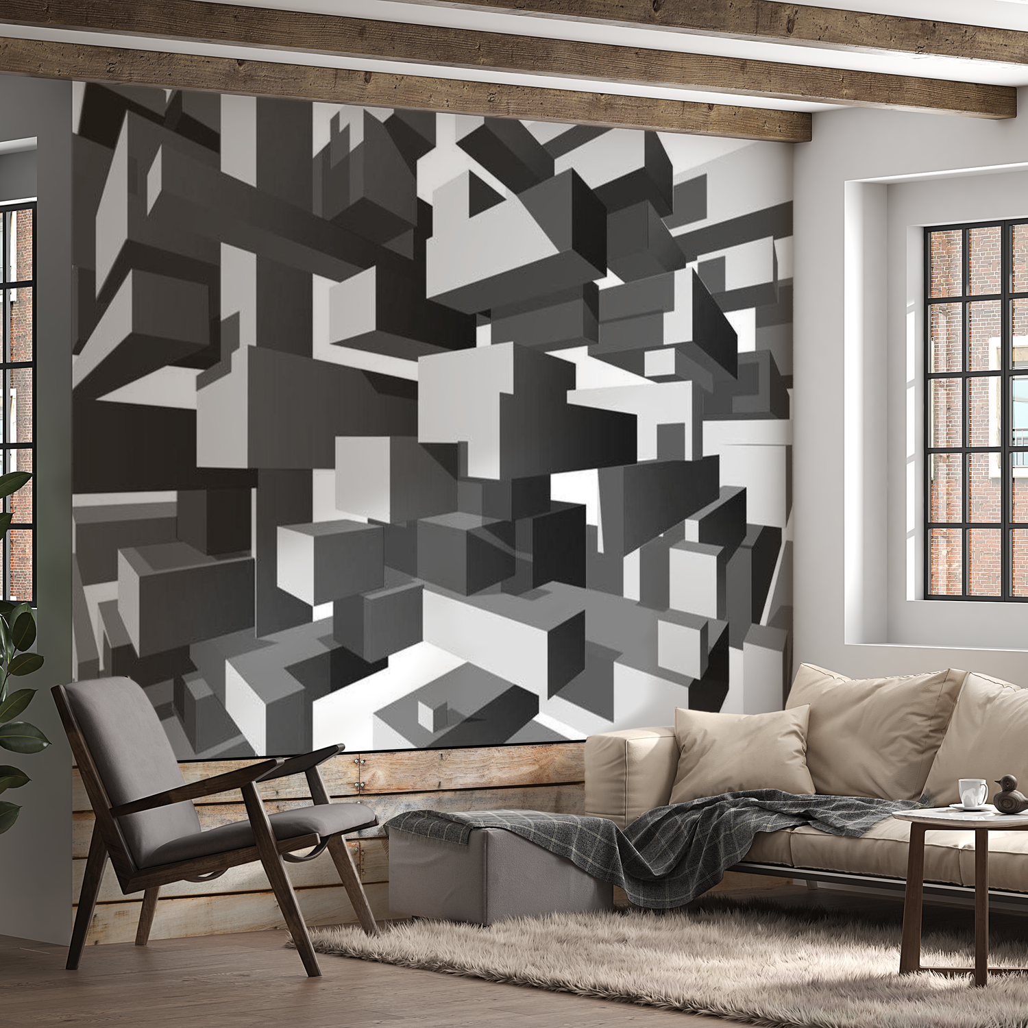 3D Illusion Wallpaper Wall Mural - Grey Notes 39"Wx27"H