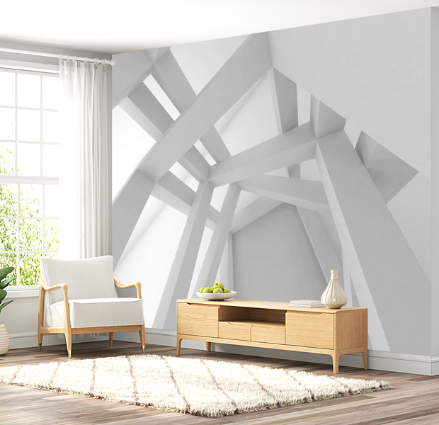3D Illusion Wallpaper Wall Mural - White Construction