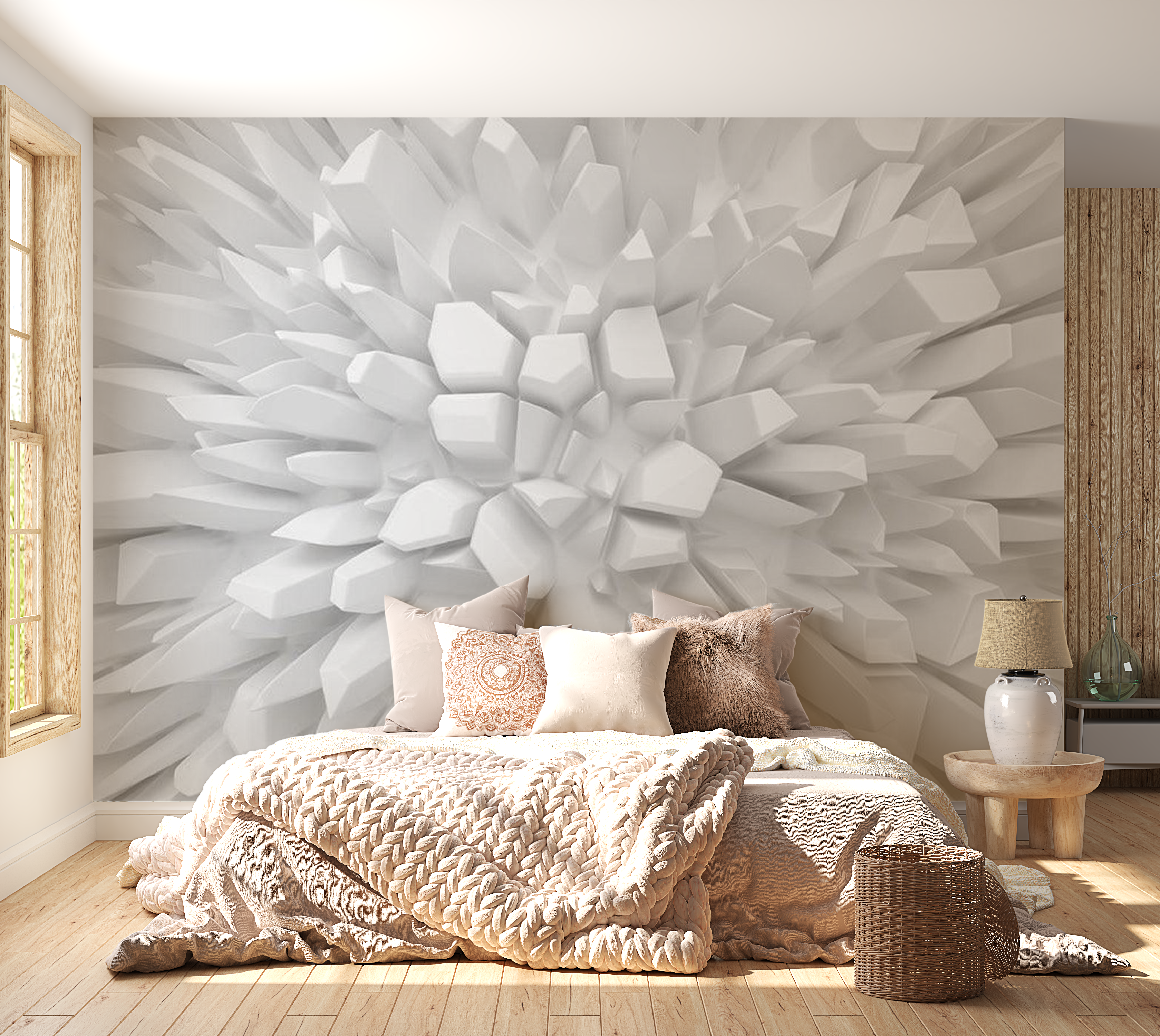 3D Illusion Wallpaper Wall Mural - White Dahlia