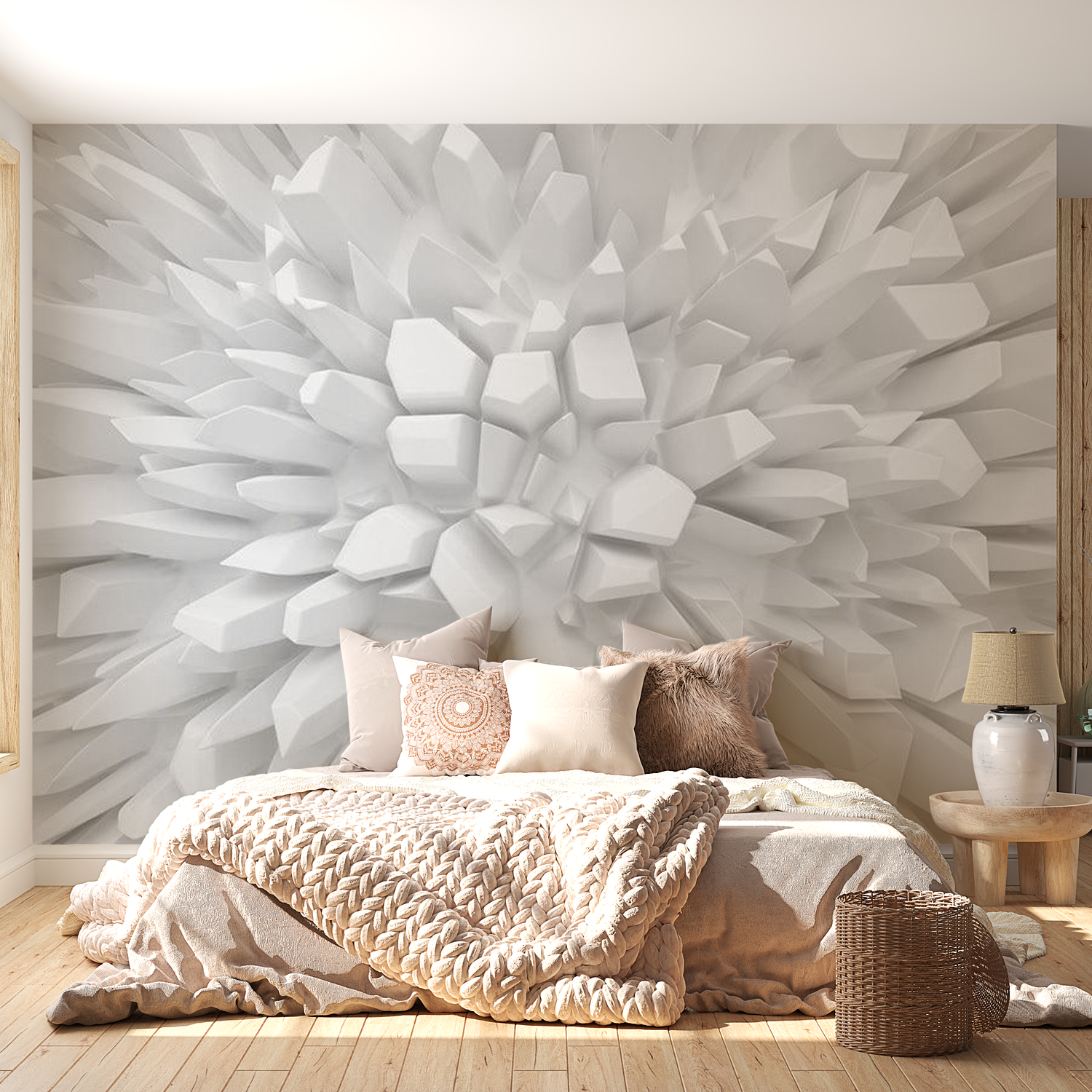 3D Illusion Wallpaper Wall Mural - White Dahlia 39"Wx27"H