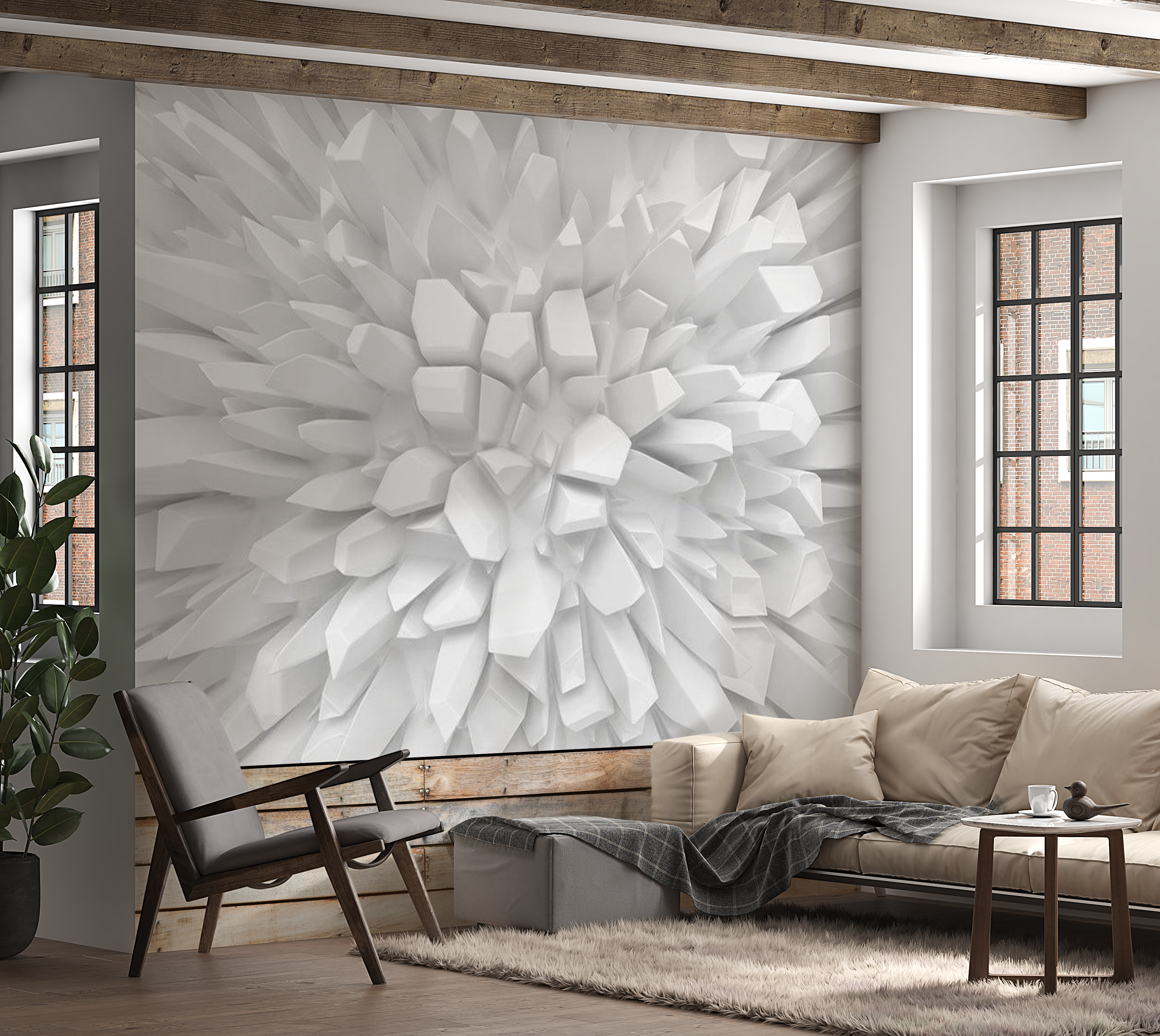 3D Illusion Wallpaper Wall Mural - White Dahlia 39"Wx27"H