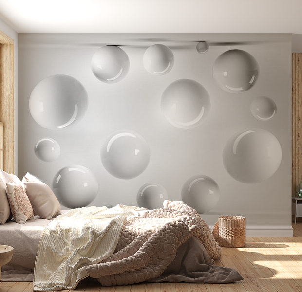 3D Illusion Wallpaper Wall Mural - White Dancing Balls