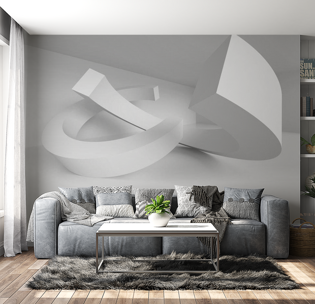 3D Illusion Wallpaper Wall Mural - White Duet 39"Wx27"H